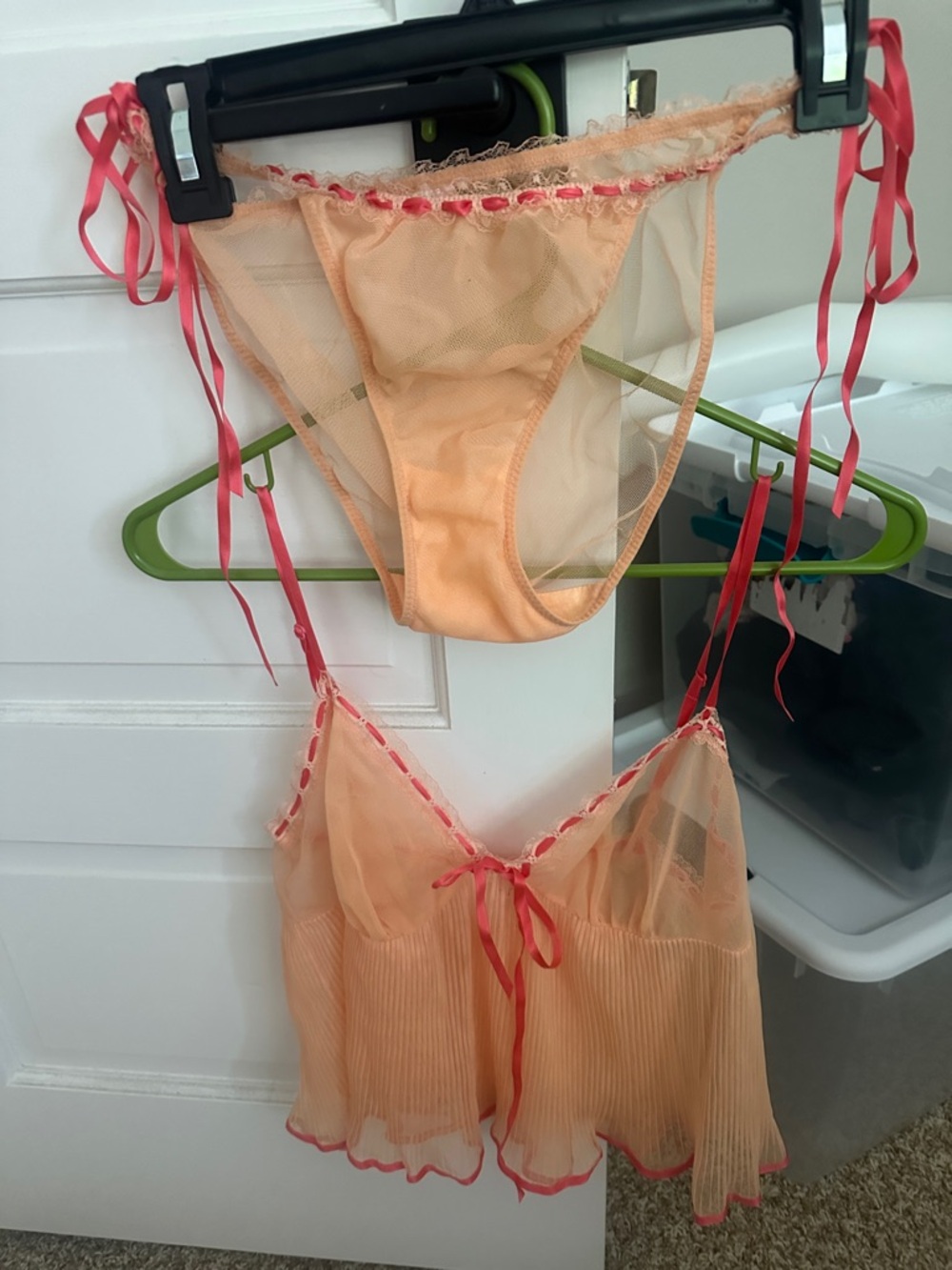 Victoria's Secret Peach and Pink Sheer Mesh Chemise Set
